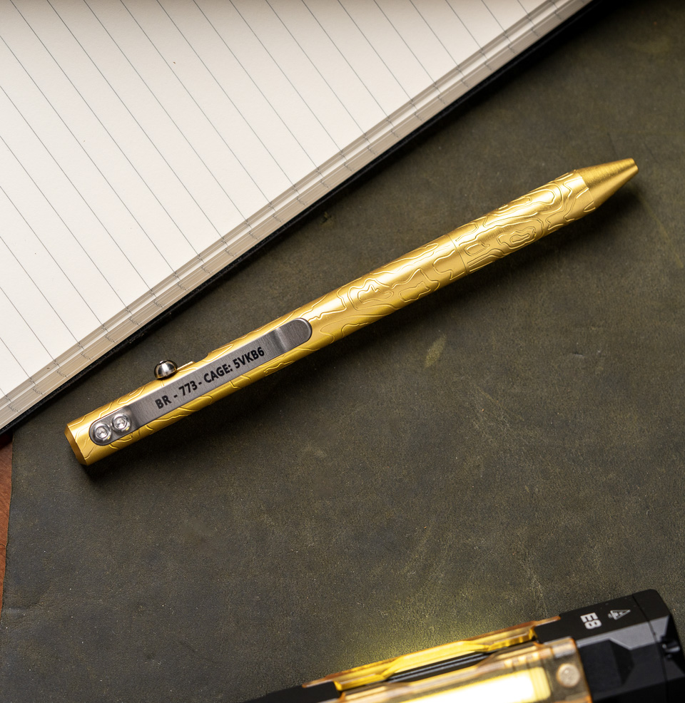 Brass MaxMadCo Bolt Action Pen - GEN 2 Topographic engraved pattern