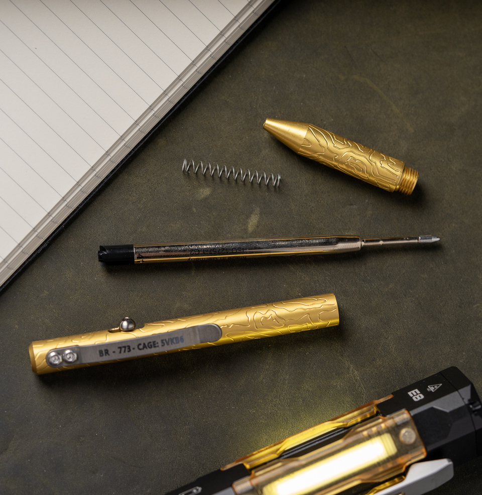 Brass MaxMadCo Bolt Action Pen - GEN 2 German-made Schmidt 9000M refill