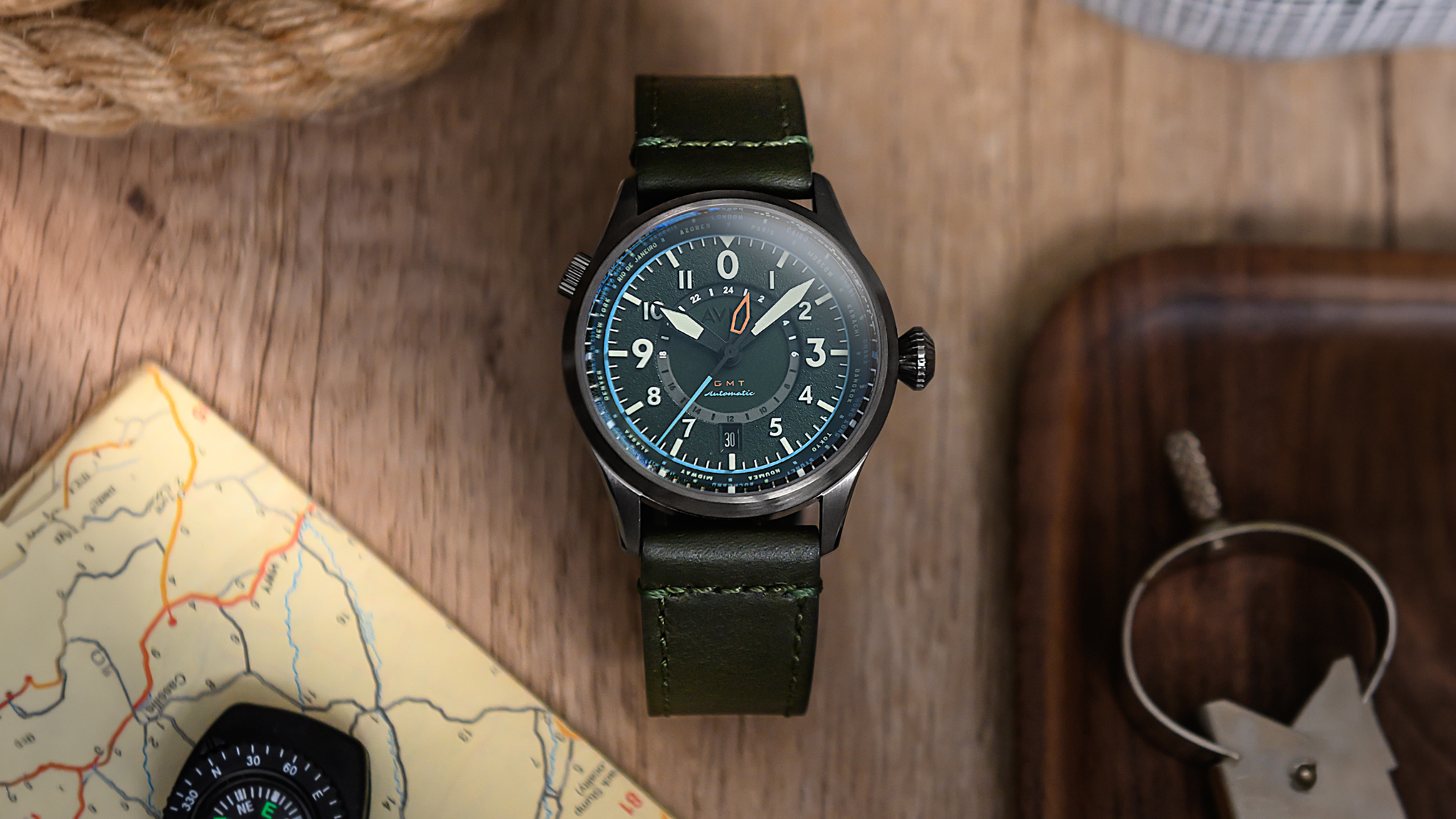 AVI-8 Flyboy Wingman Worldtimer GMT Automatic Jungle Green Watch