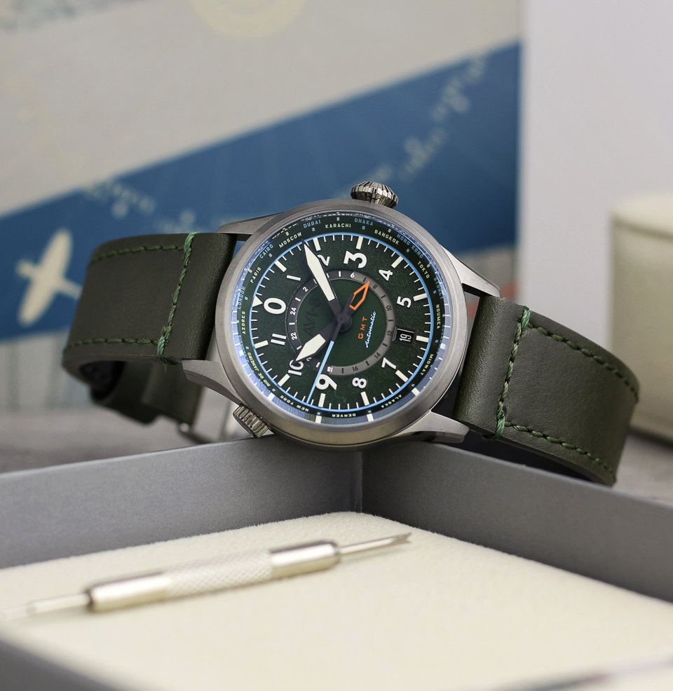 AVI-8 Flyboy Wingman Worldtimer GMT Automatic Jungle Green Watch The Flyboy Wingman Worldtimer