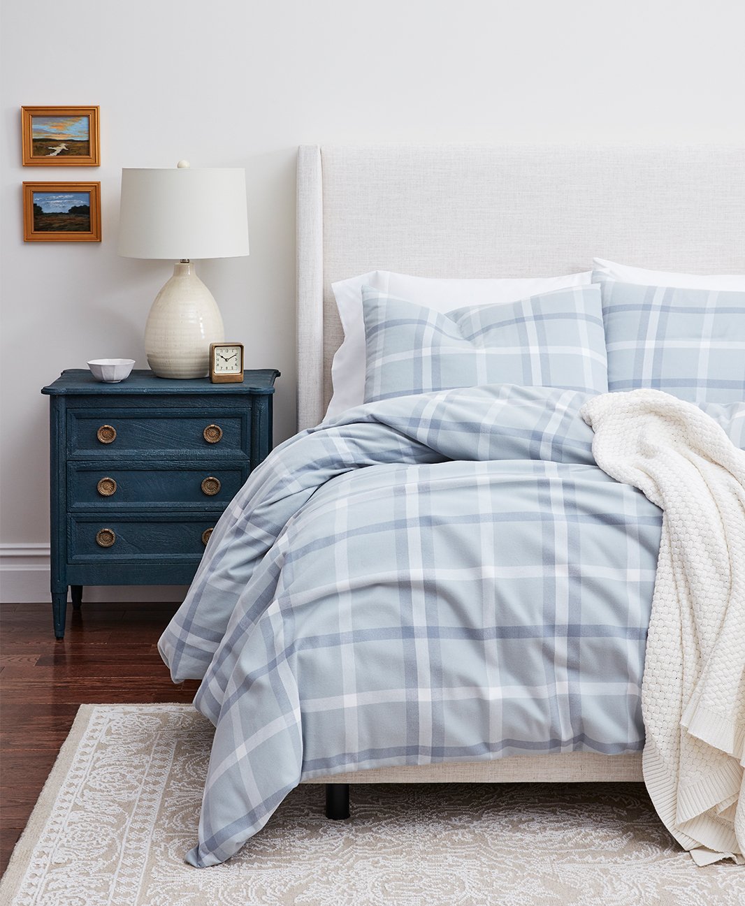 Bed with Shore Modern Plaid Flannel Duvet Set image