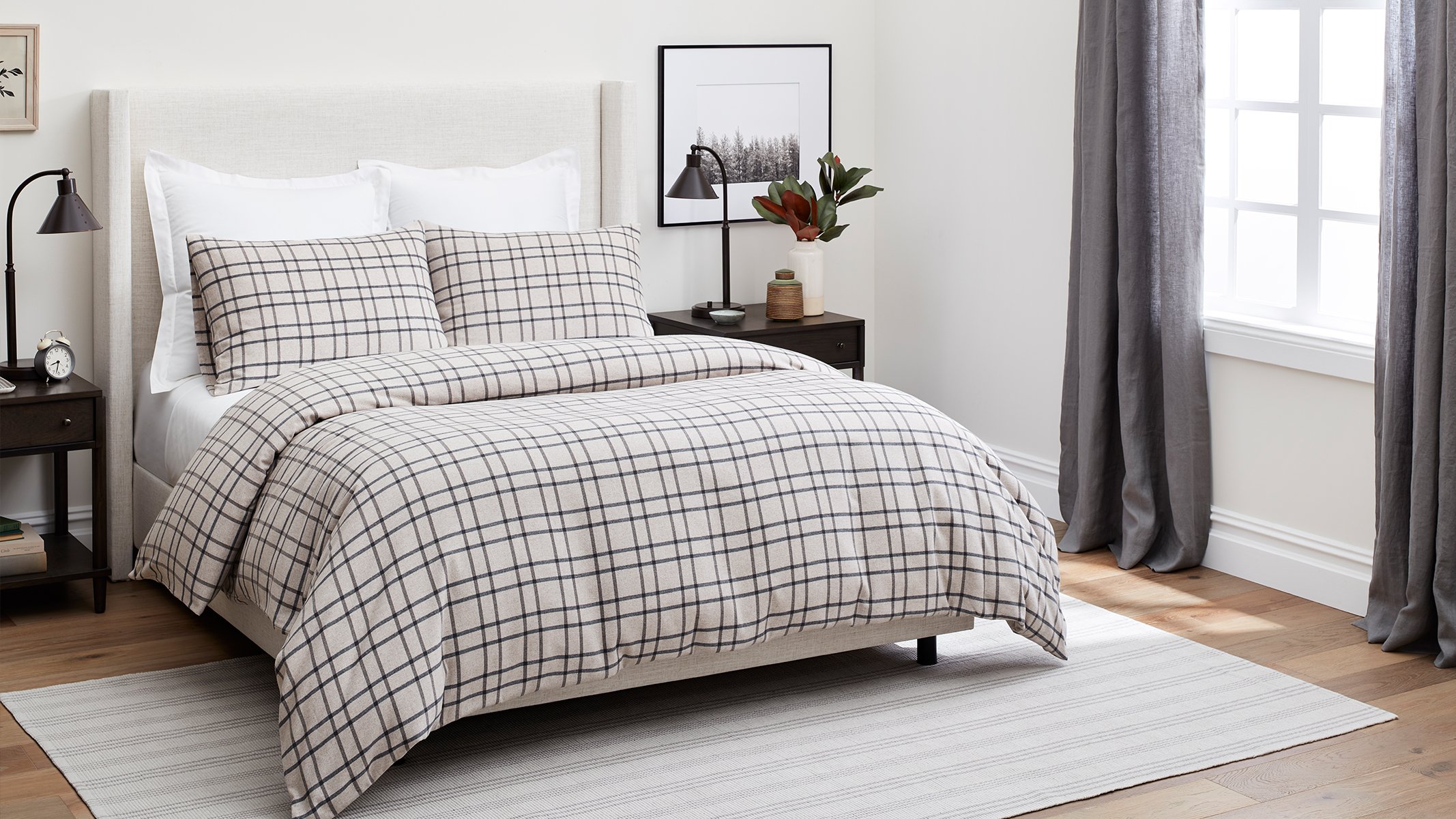Bed with Limited Edition Oatmeal Windowpane Flannel Duvet image
