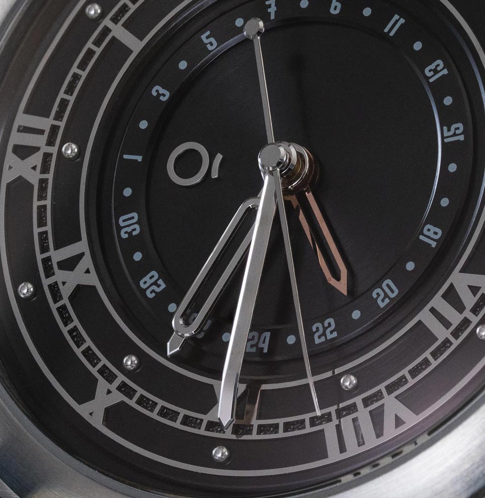 Coriolis Pointer Date - Rhodium Black Highly detailed hands capture attention