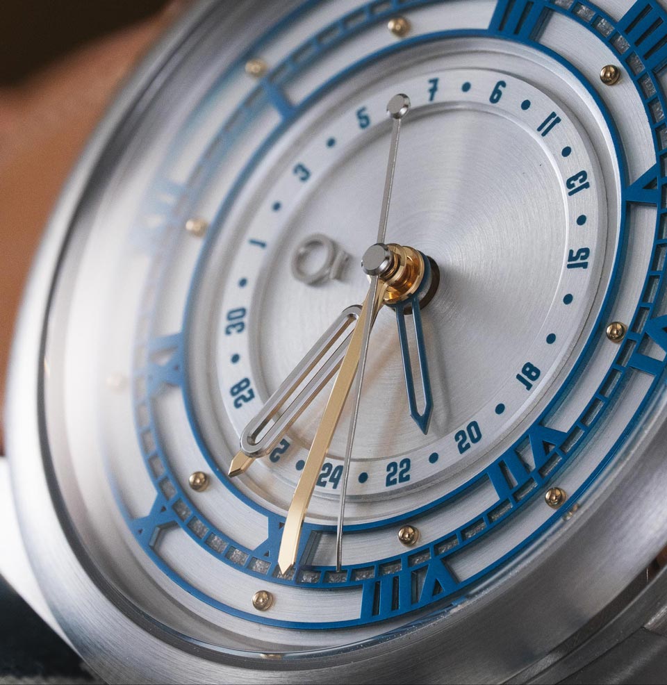 Coriolis Pointer Date - Skyline Silver Highly detailed hands capture attention