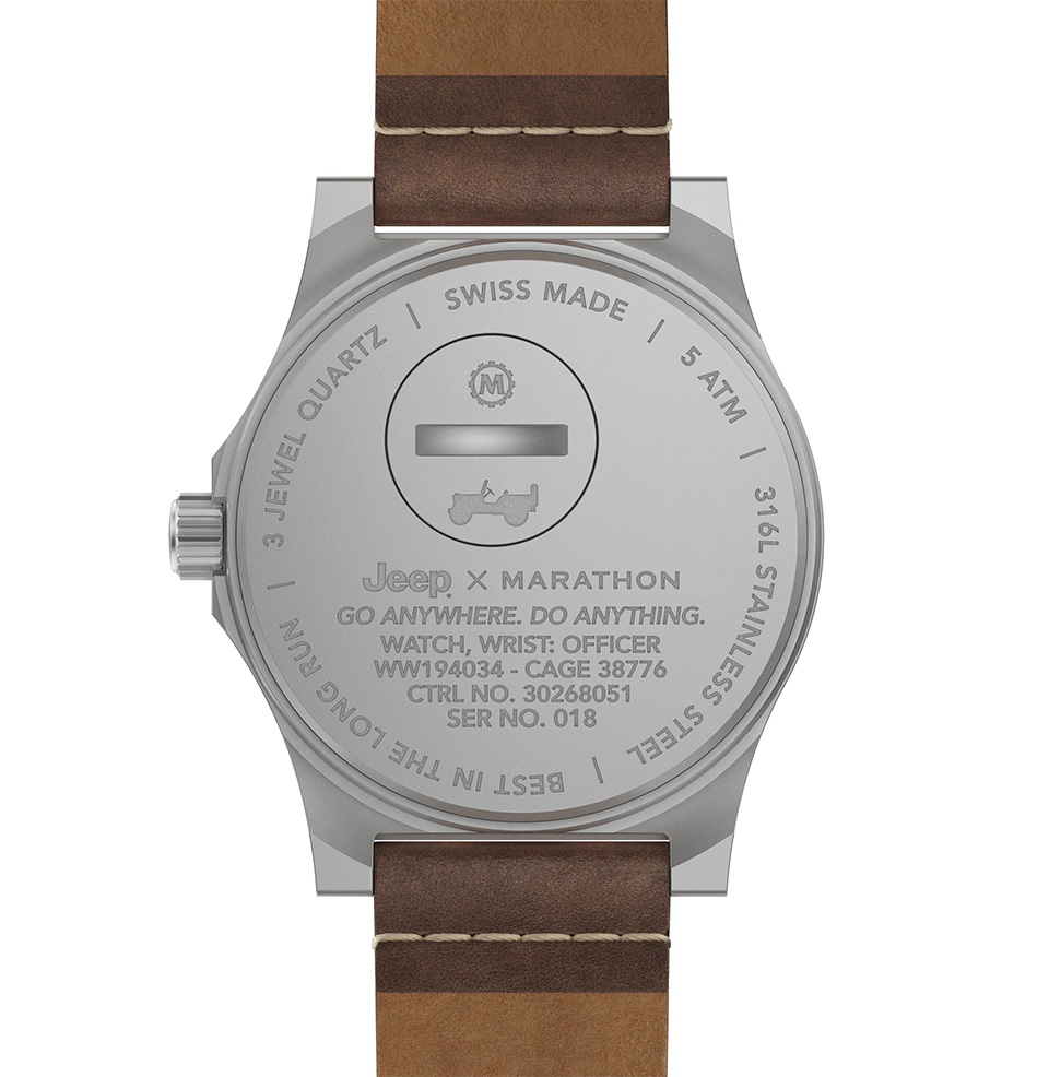 Marathon x Jeep® 41mm Willys — Officer's Field Watch Solid STEEL CASE BACK WITH MILITARY SPECS