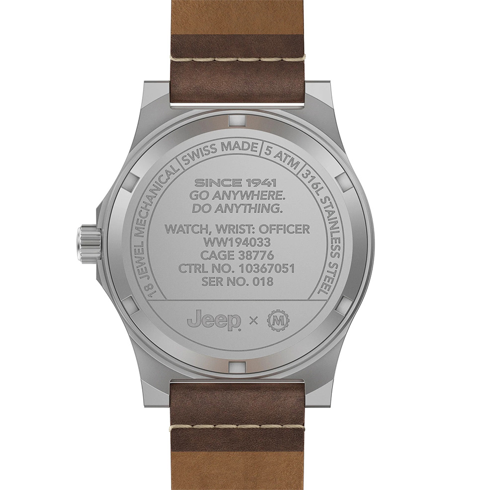 Marathon x Jeep® 41mm Willys — Officer's Field Watch Solid STEEL CASE BACK WITH MILITARY SPECS