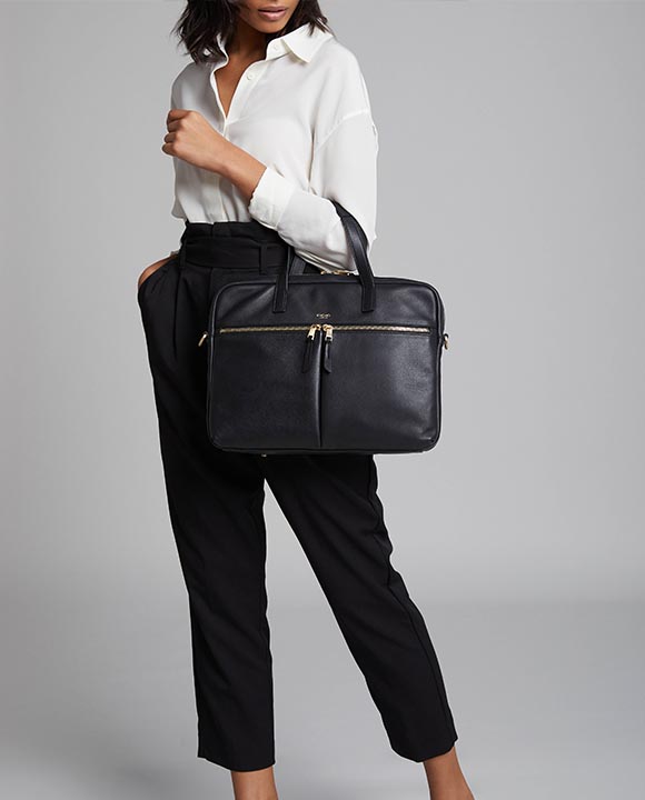 KNOMO Hanover Leather Laptop Briefcase - 14" Feature Rectangle Image 2 | knomo.com