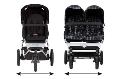 the same wheelbase width as a single buggy at just 63cm