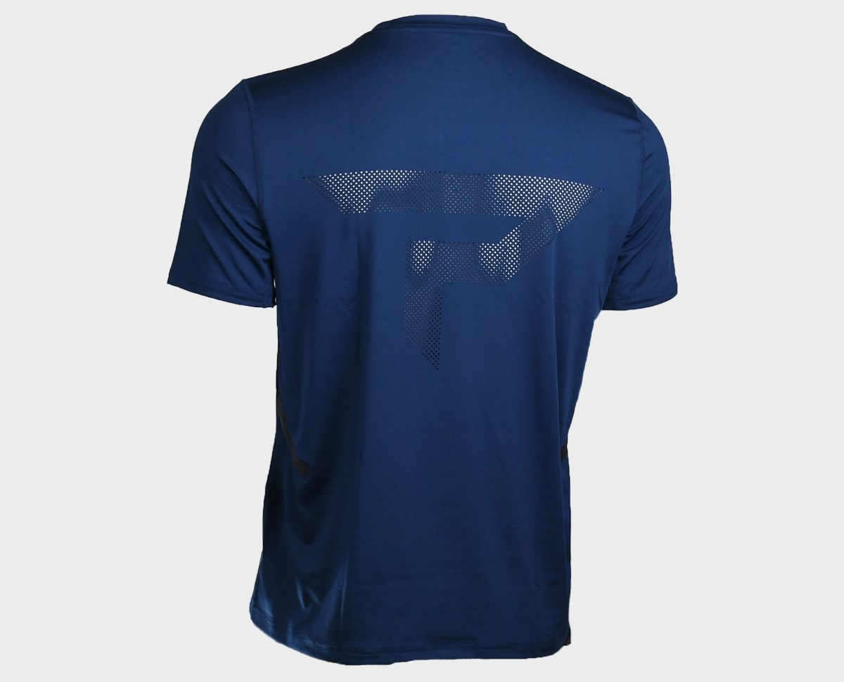 back view of Men's performance short sleeve tee in blue - small size