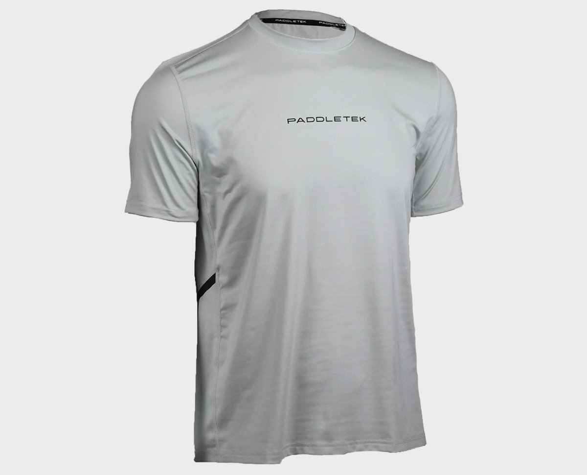 Front view of Men's performance short sleeve tee in glacier grey - medium size