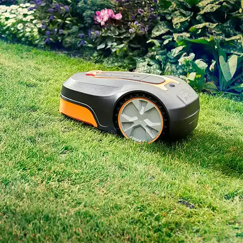 LawnMaster L10 Robot mower cutting sloping lawn