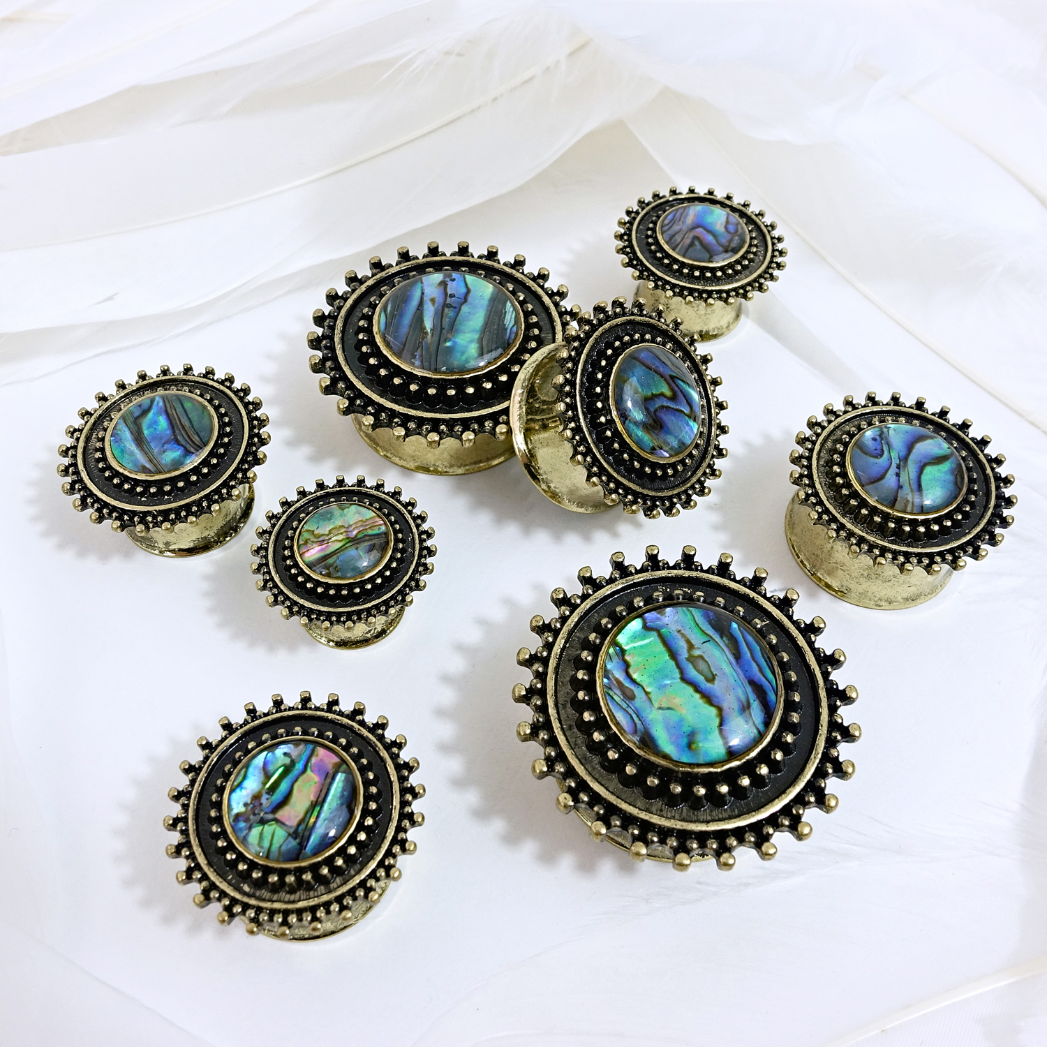 Rustikales Messing Abalone Plug / gauge