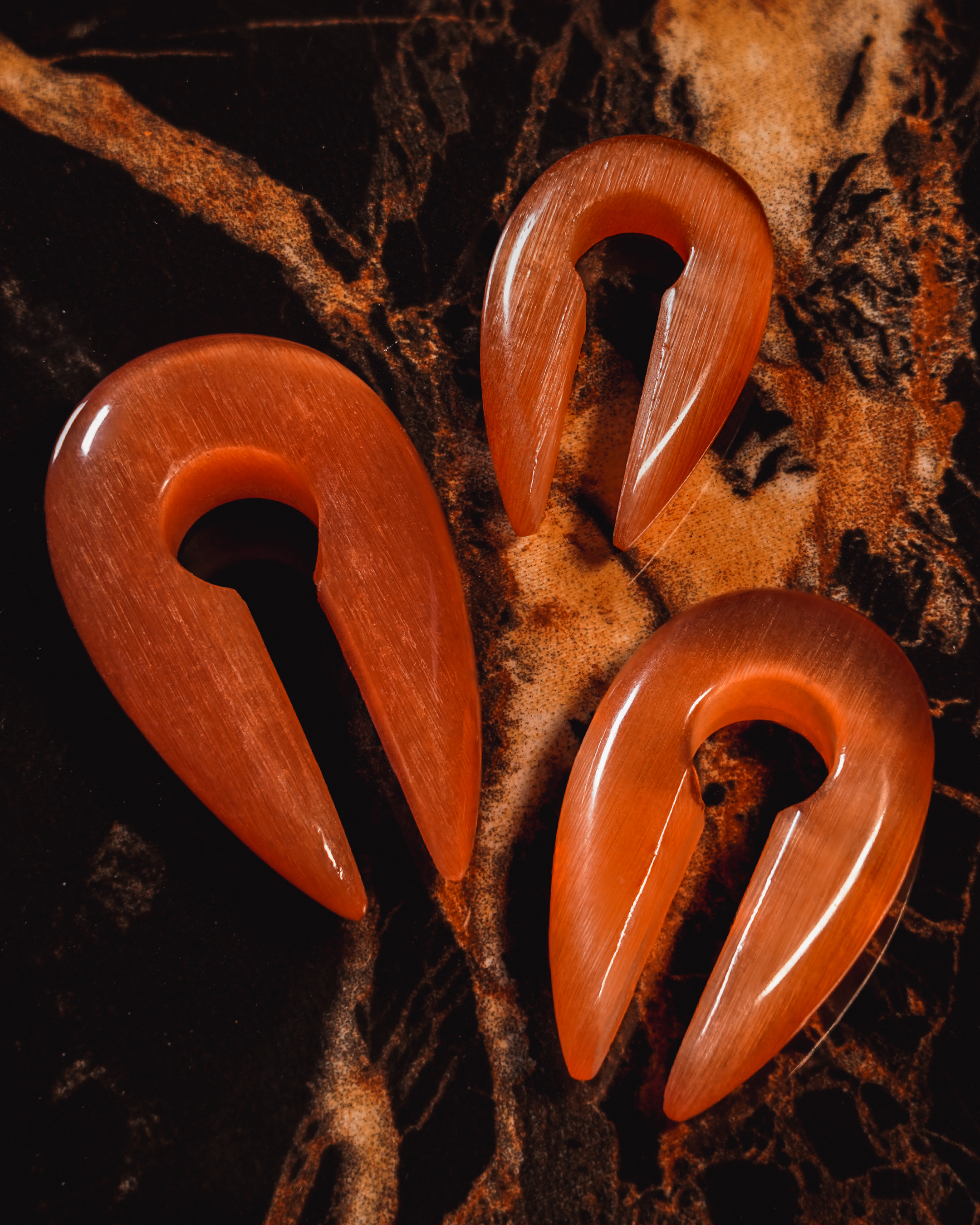Cute  Orange Cats Eye Glass - Pincer Keyhole Ear Weights (Pair)