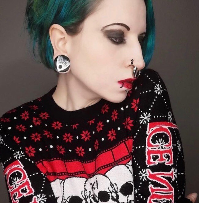 Girl wearing emo  Ouija Stainless Steel Tunnel