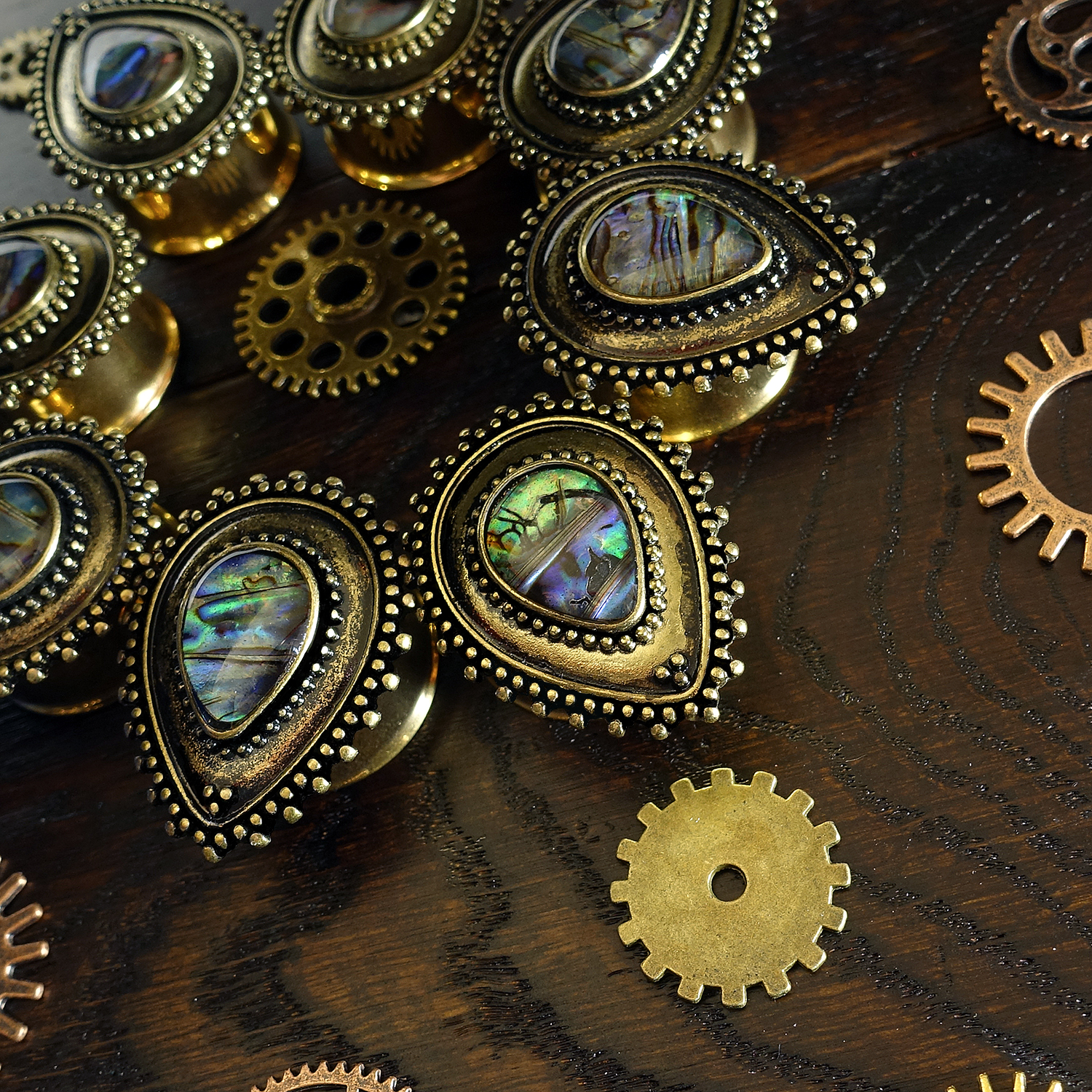 High quality  Brass Abalone Teardrop Plug - Metal Plug / Gauge