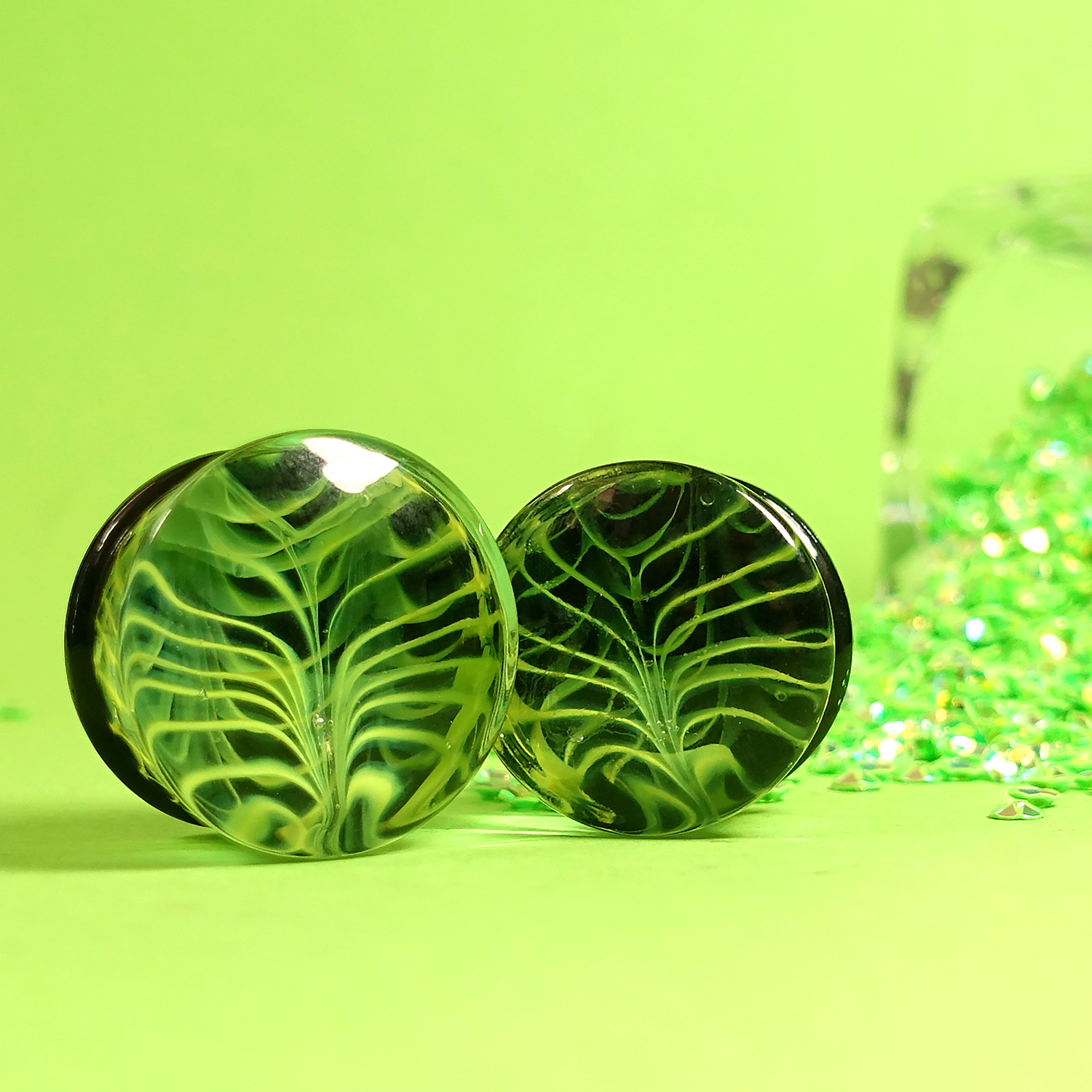 Grüner Rippenkäfig-Glas-Plug / Gauge