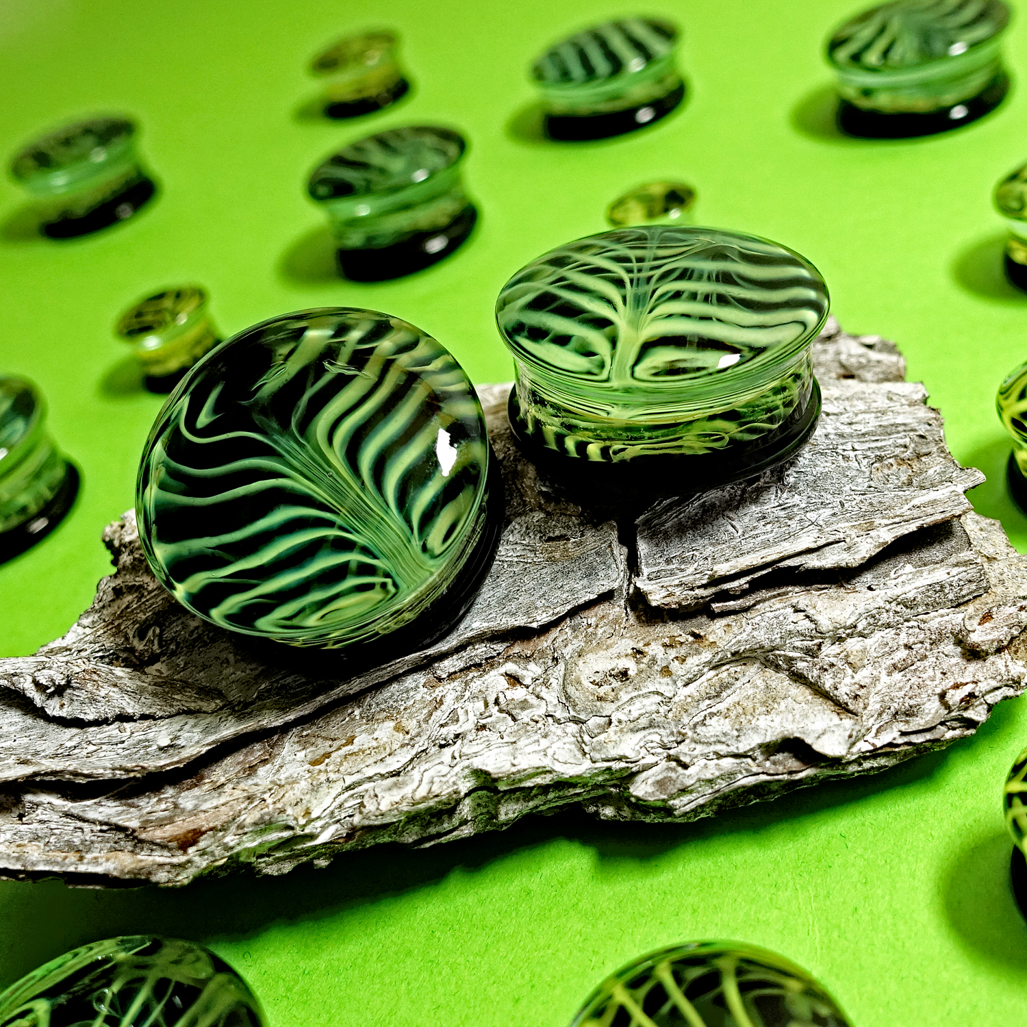  Grüner Rippenkäfig-Glas-Plug / Gauge
