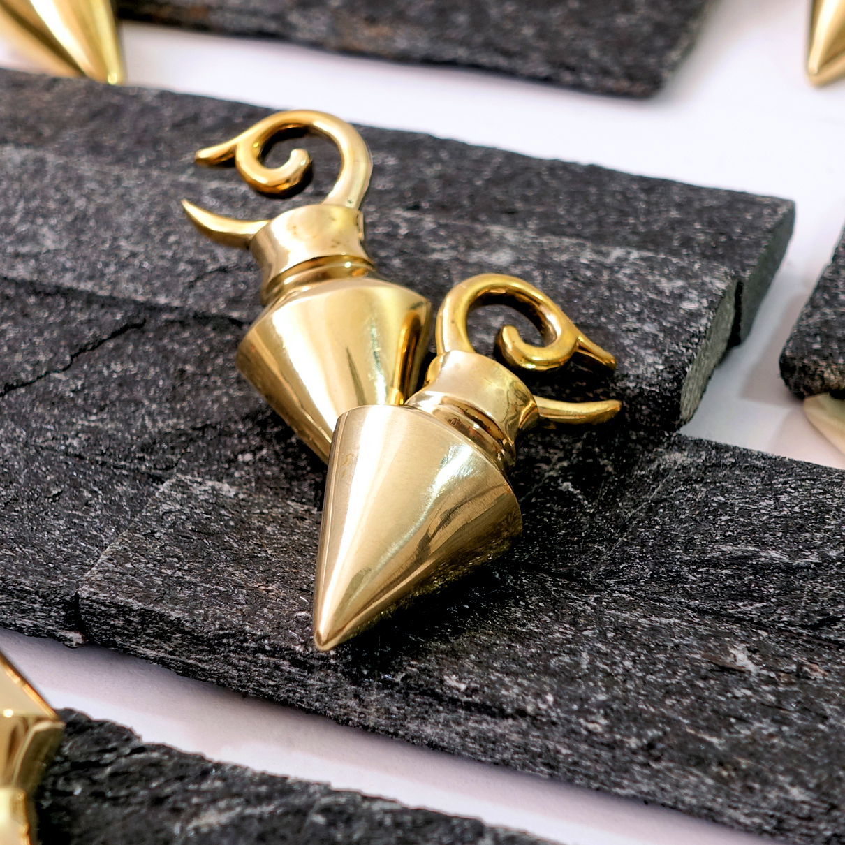 shiny  Pyramid - Brass Ear Weights (Pair)