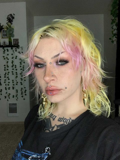 girl wearing pretty  Pyramid - Brass Ear Weights (Pair)