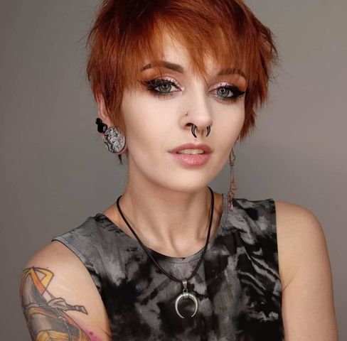 Girl wearing small Picasso Jasper Stone Plug / Gauge