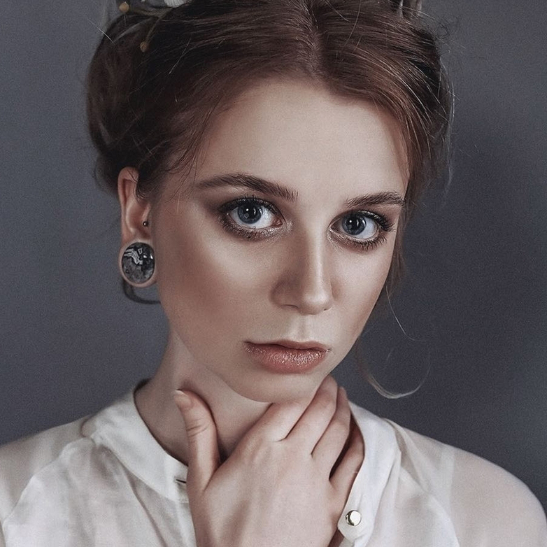 Girl wearing cool  Picasso Jasper Stone Plug / Gauge