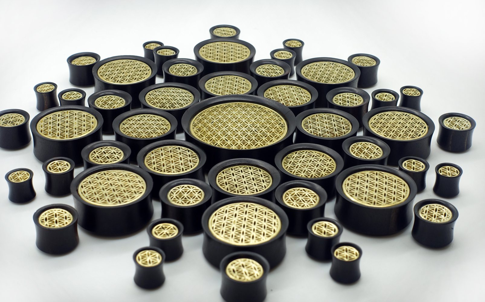 Great  Brass Flower Of Life  Wood Ear Plug / Gauge