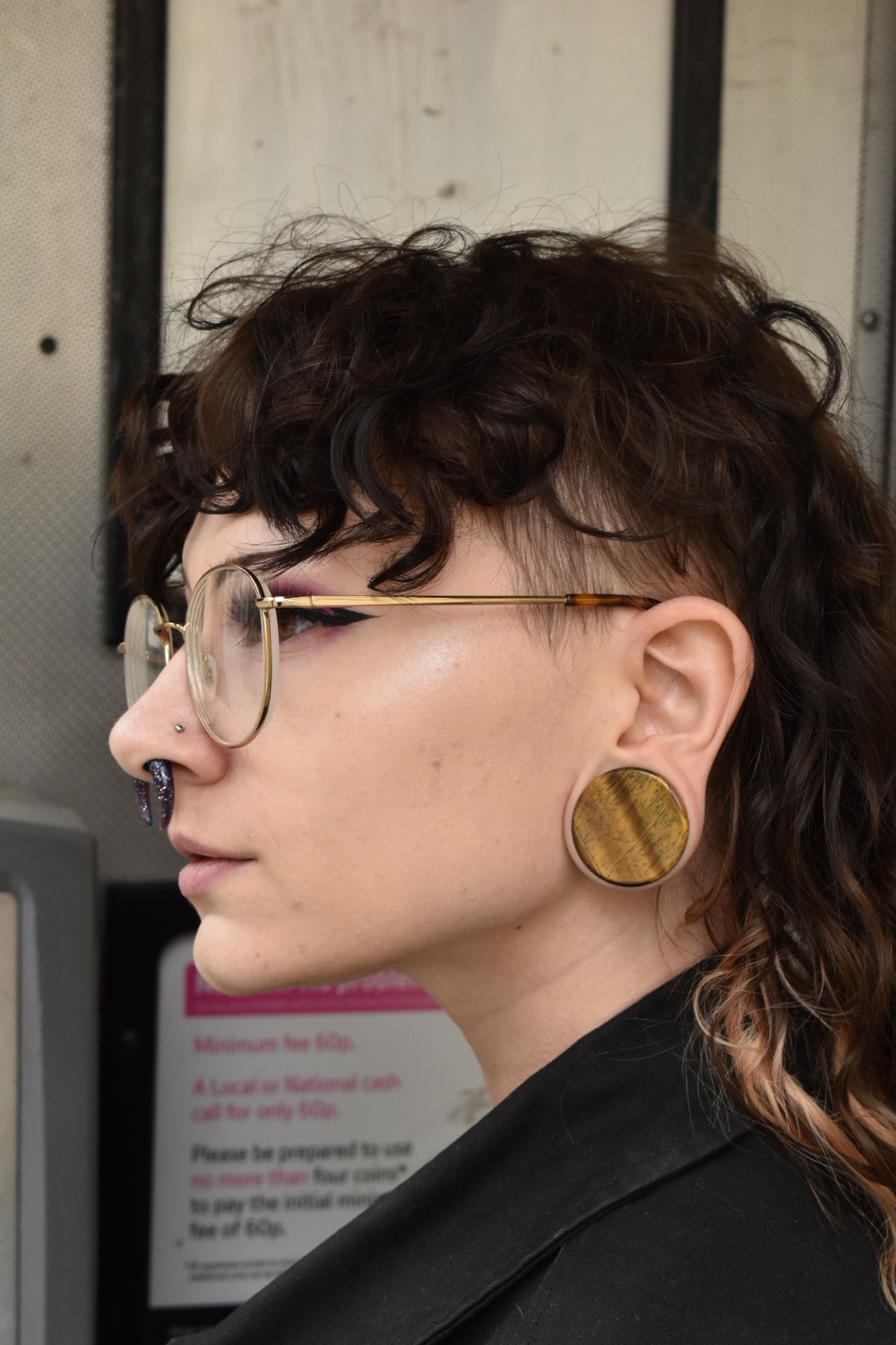 Girl wearing cute Tiger Eye Stone Plug / Gauge