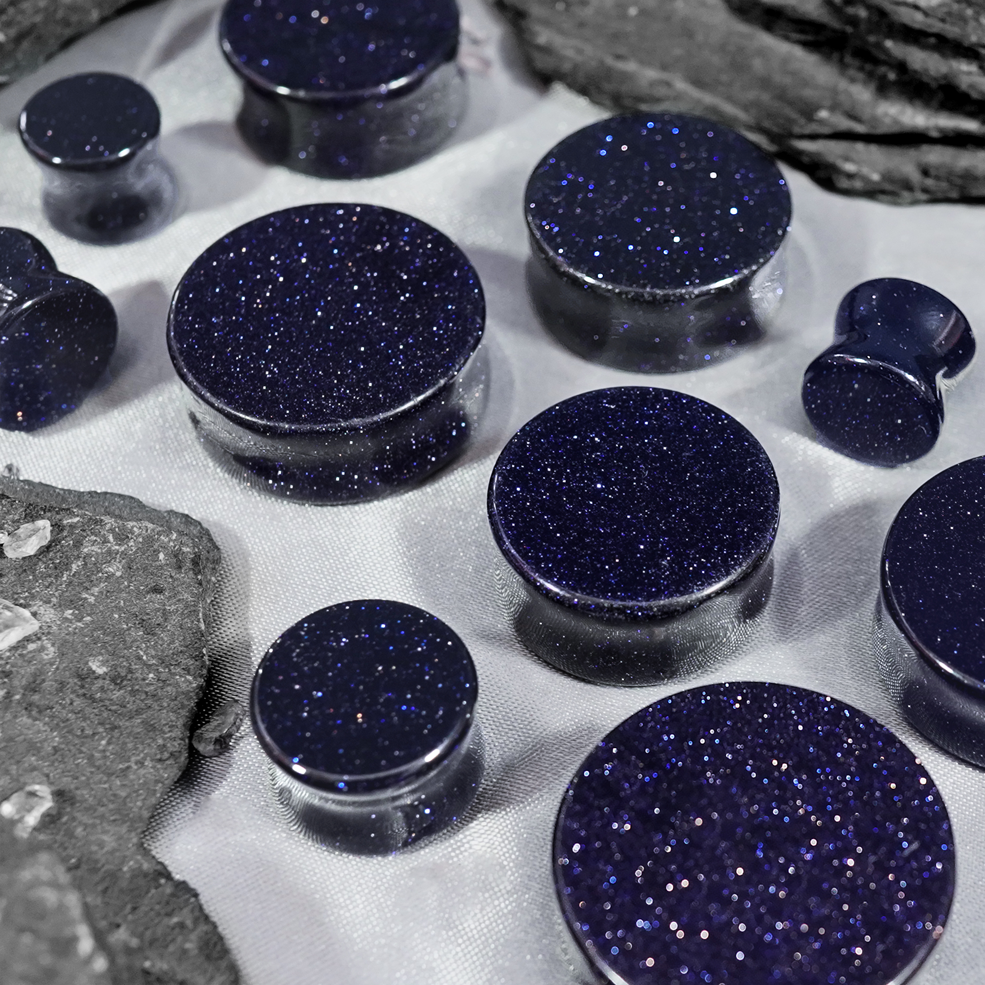 Pretty  Blue Goldstone Stone Plug / Gauge