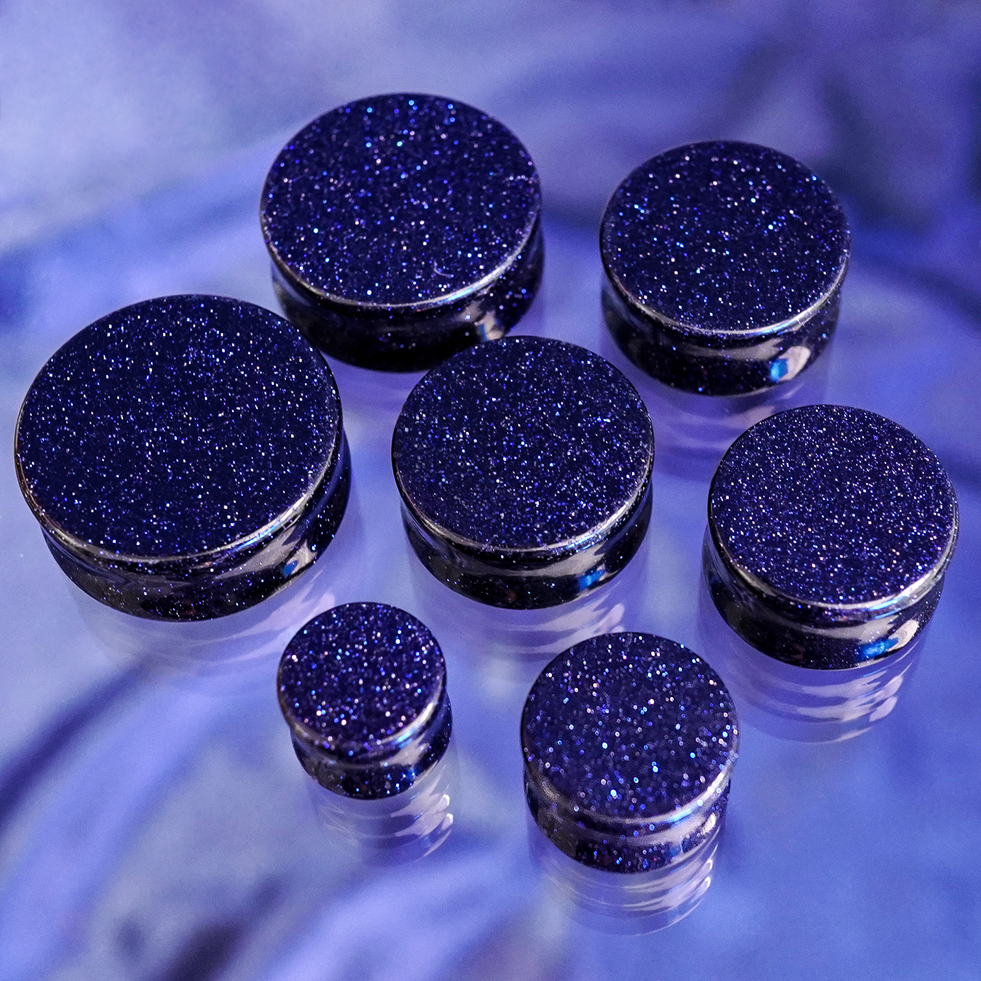 Shiny  Blue Goldstone Stone Plug / Gauge
