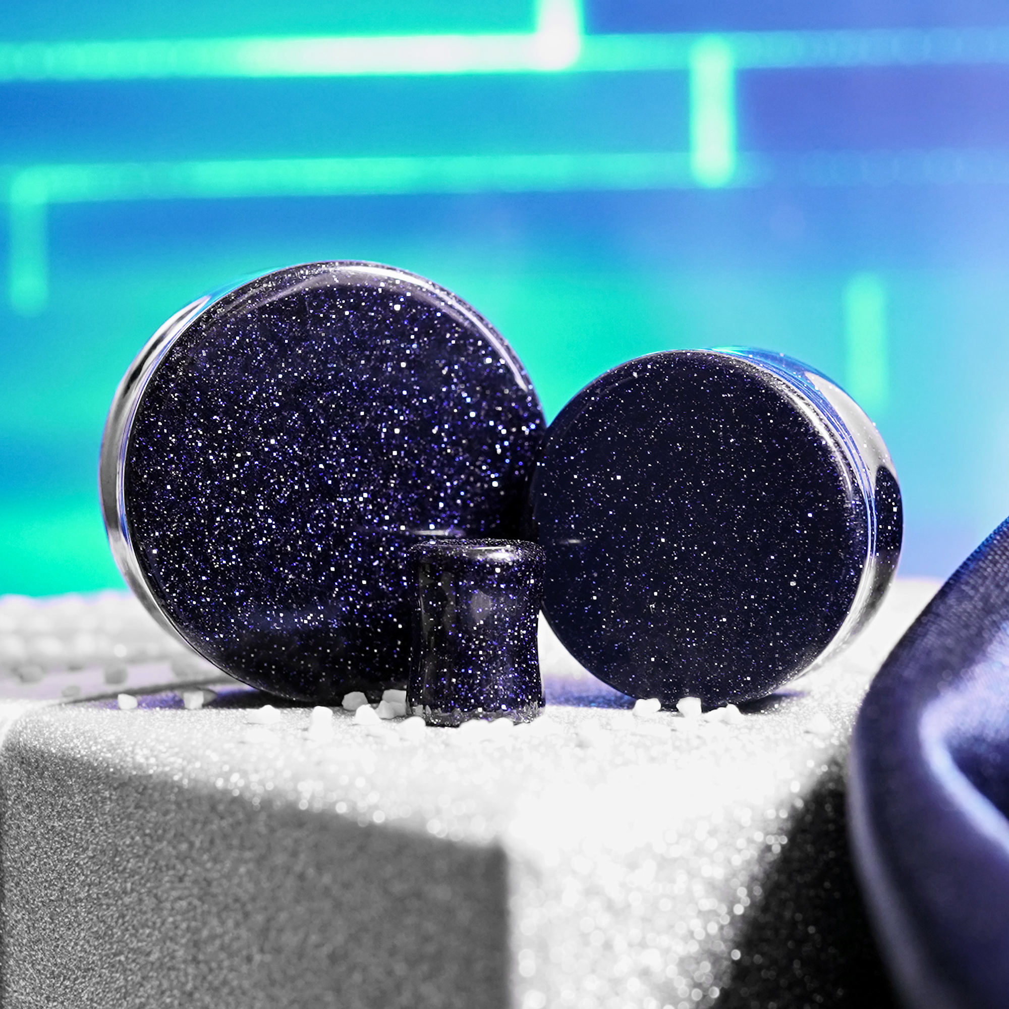 Cool Blue Goldstone Stone Plug / Gauge