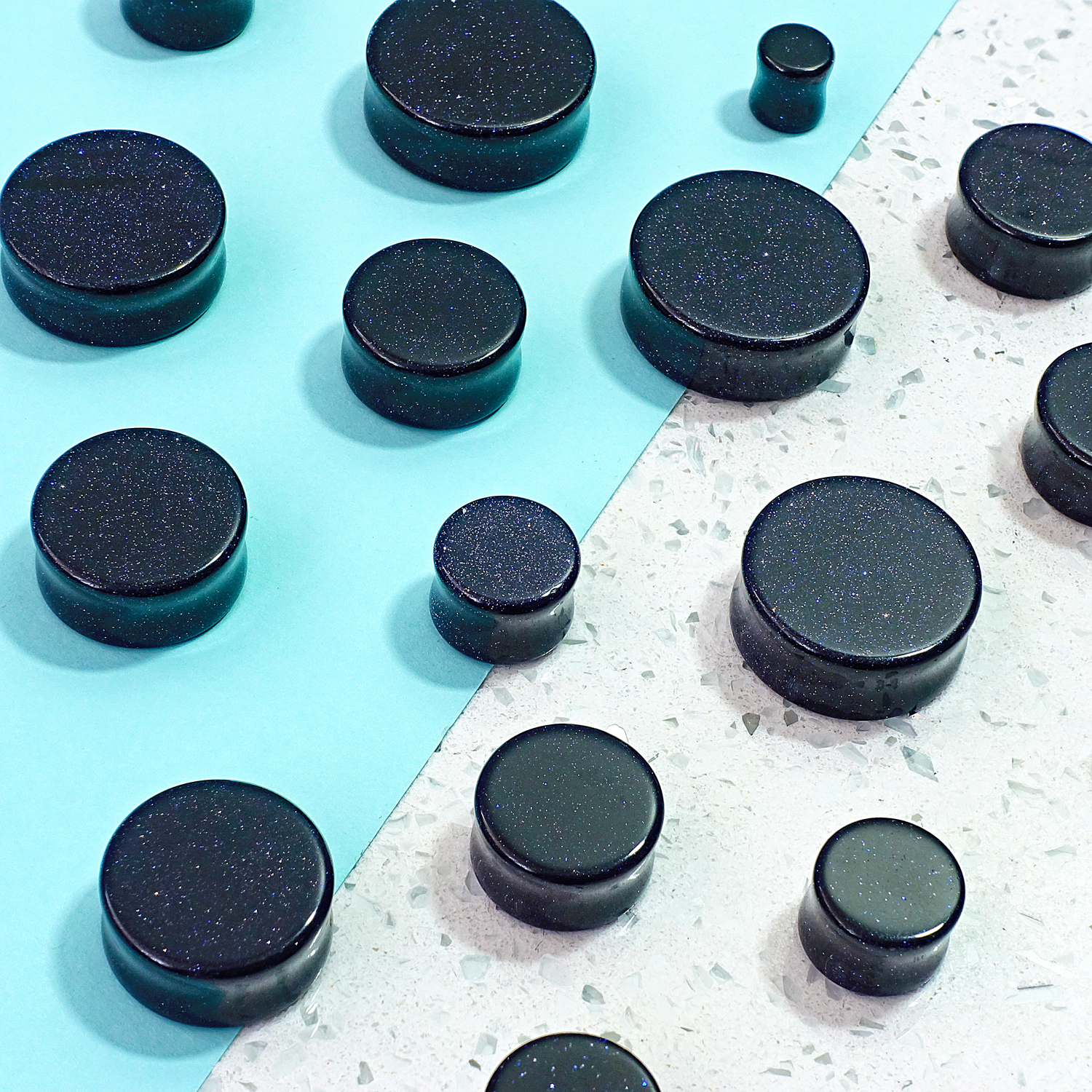 Cute  Blue Goldstone Stone Plug / Gauge