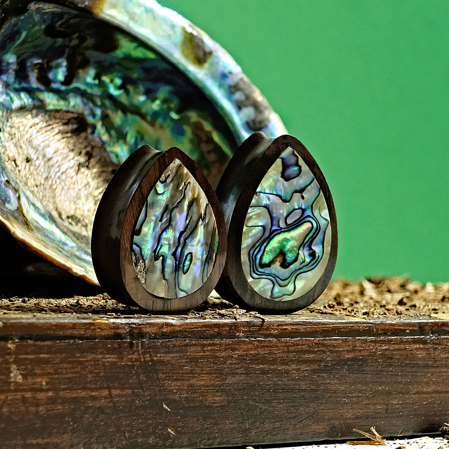  Sono Teardrop Abalone Holz Ohr Plug / Gauge