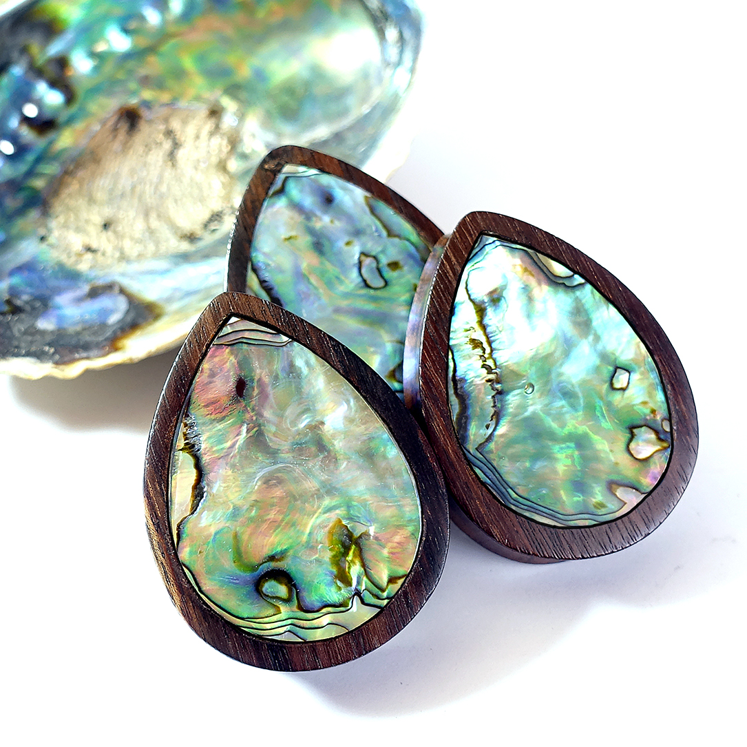  Sono Teardrop Abalone Holz Ohr Plug / Gauge