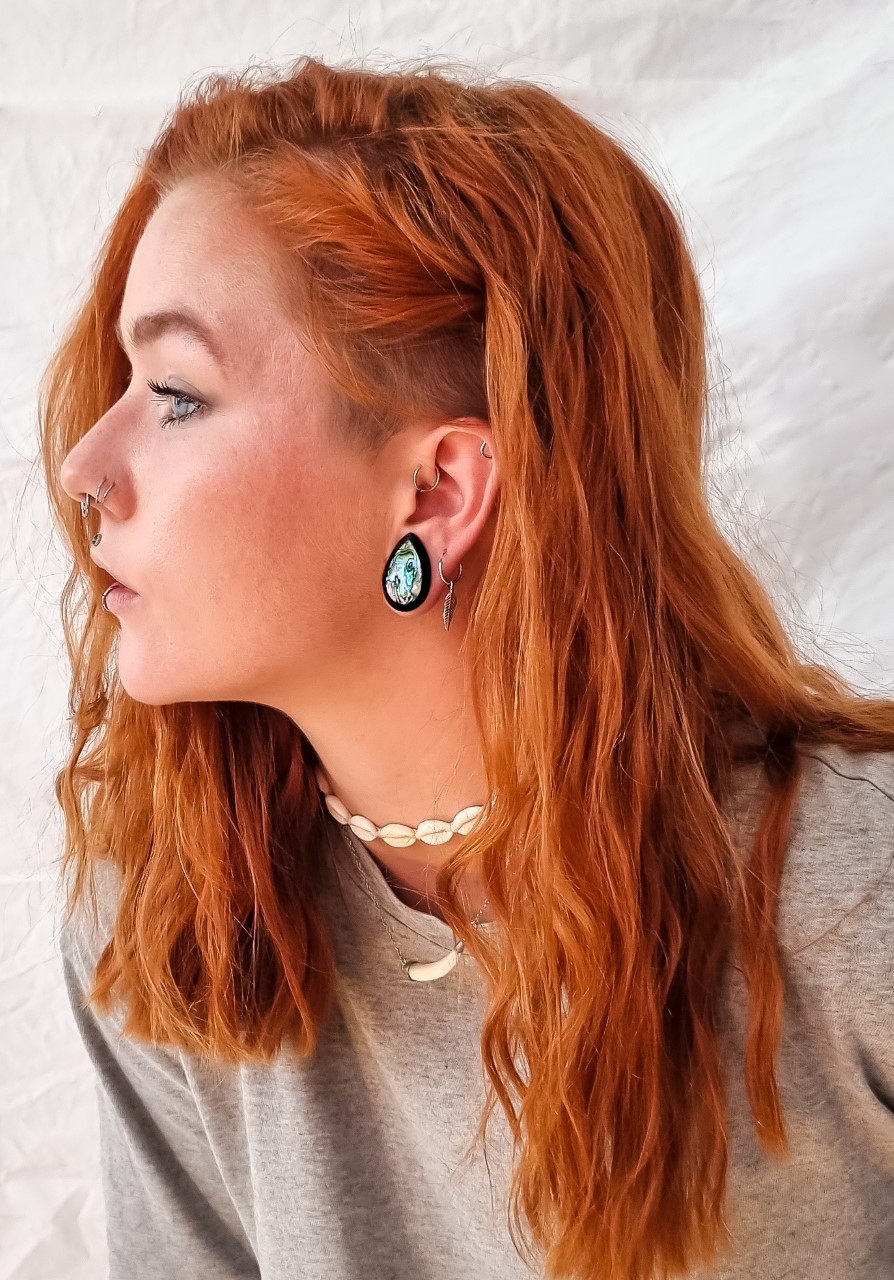  Sono Teardrop Abalone Holz Ohr Plug / Gauge
