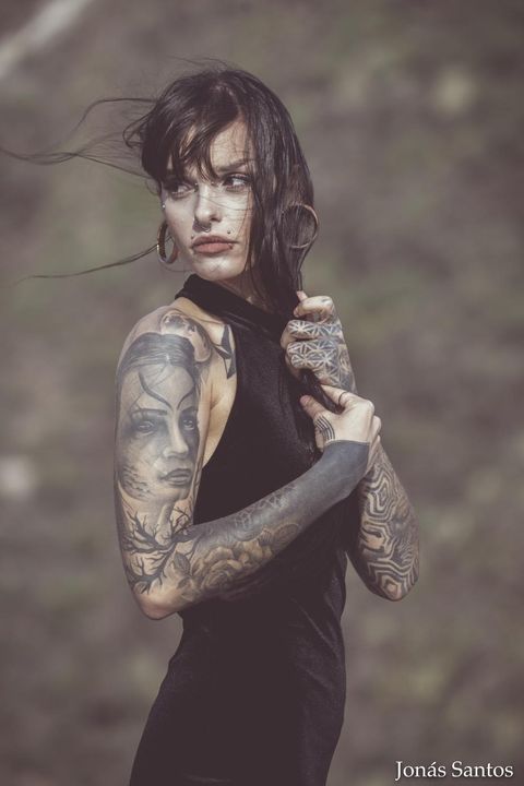 girl wearing goth  Rose Gold Double Flare Stainless Steel Tunnel