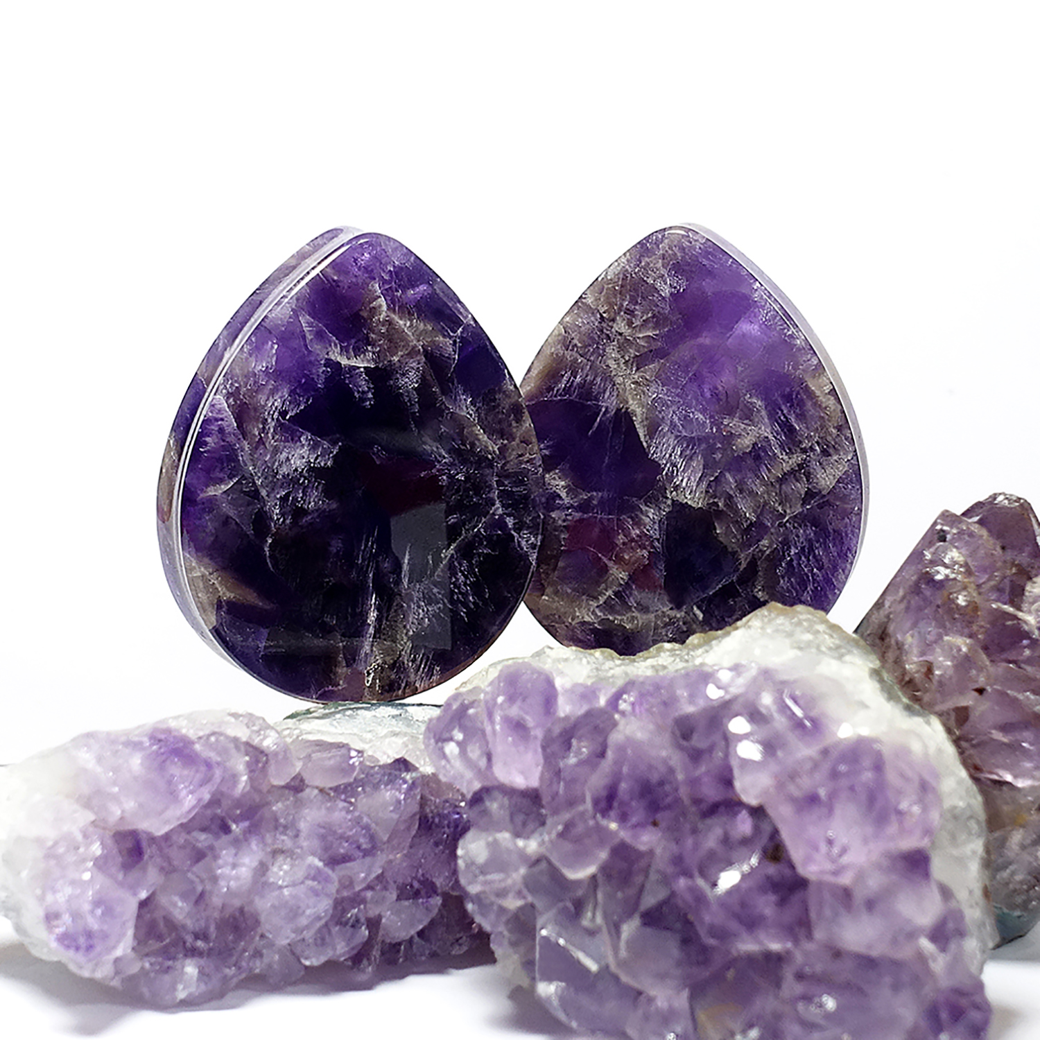 Pretty  Teardrop Amethyst Stone Plug / Gauge
