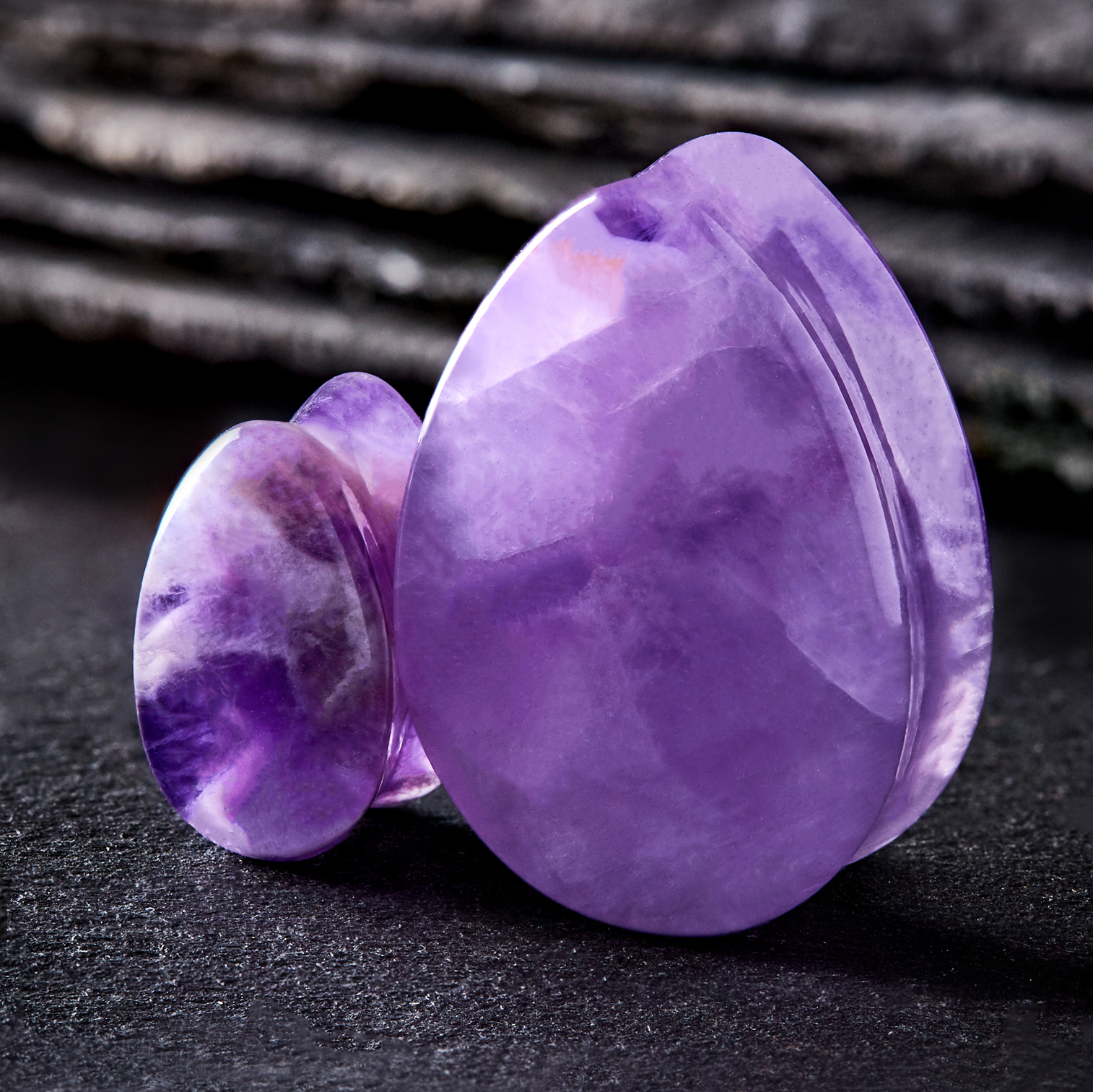 Cute  Teardrop Amethyst Stone Plug / Gauge