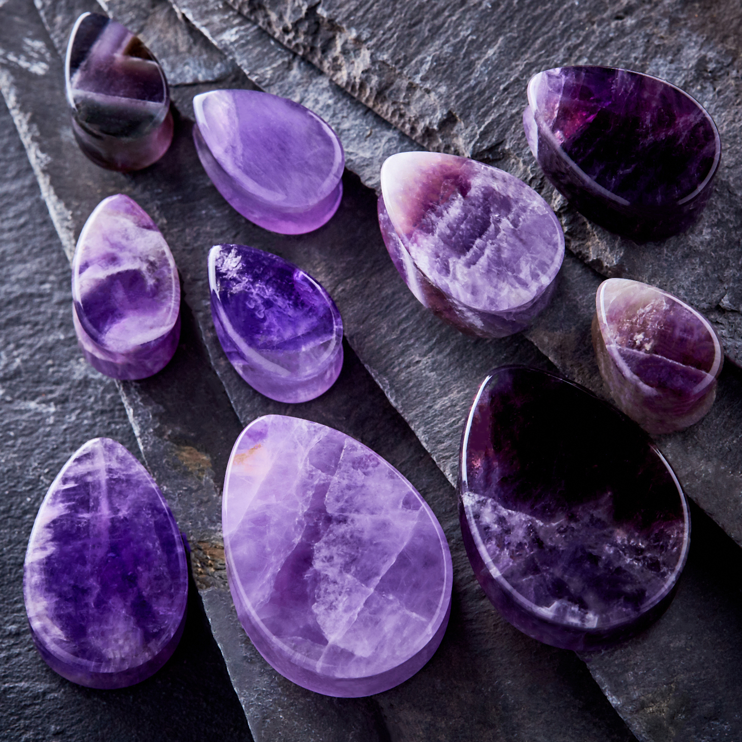 Unique  Teardrop Amethyst Stone Plug / Gauge