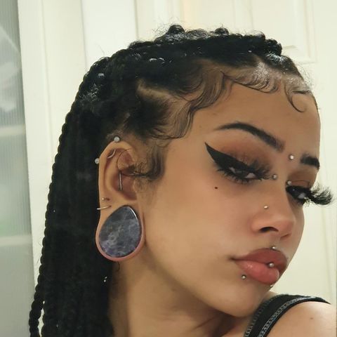 Women wearing large  Teardrop Amethyst Stone Plug / Gauge