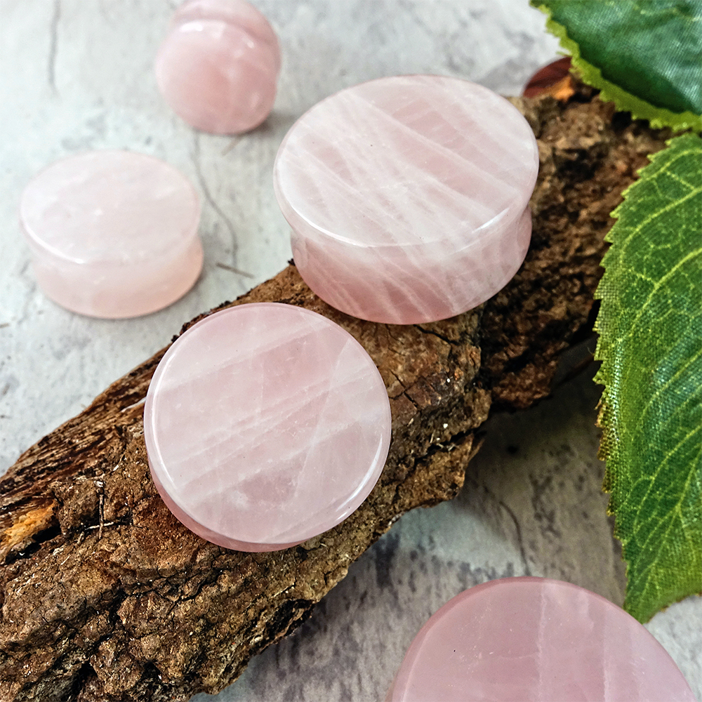 Cute  Rose Quartz Stone Plug / Gauge