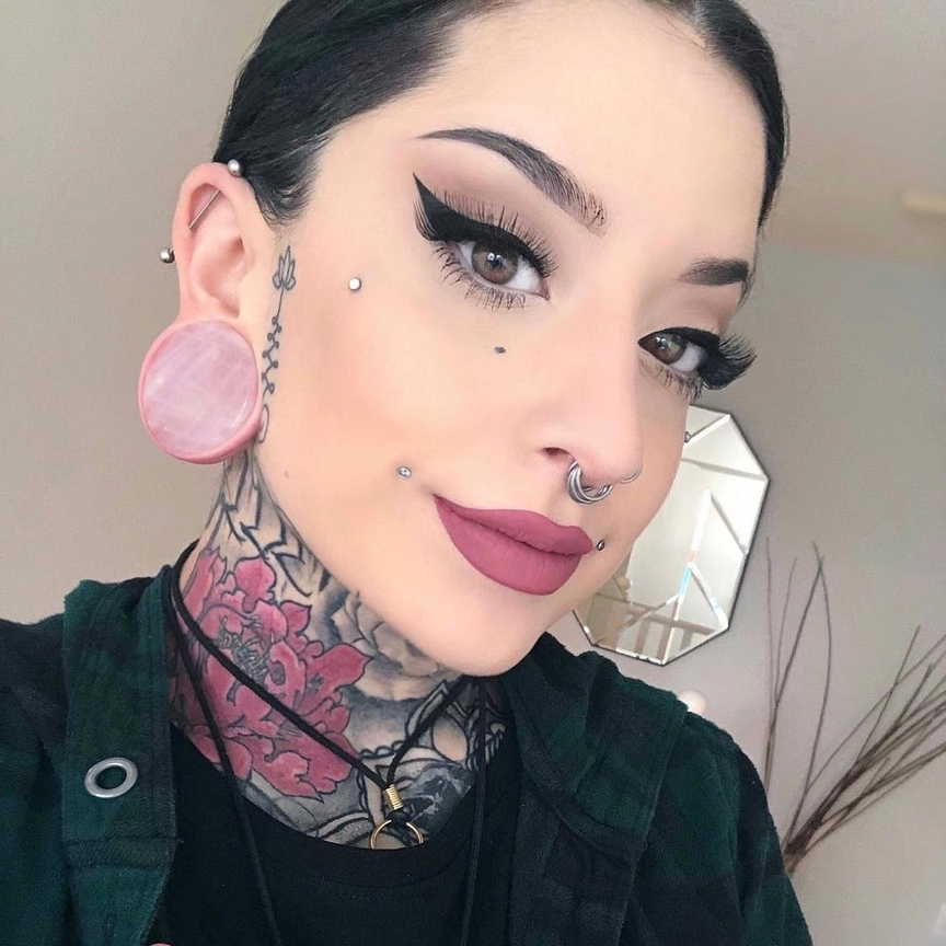 Women wearing big  Rose Quartz Stone Plug / Gauge