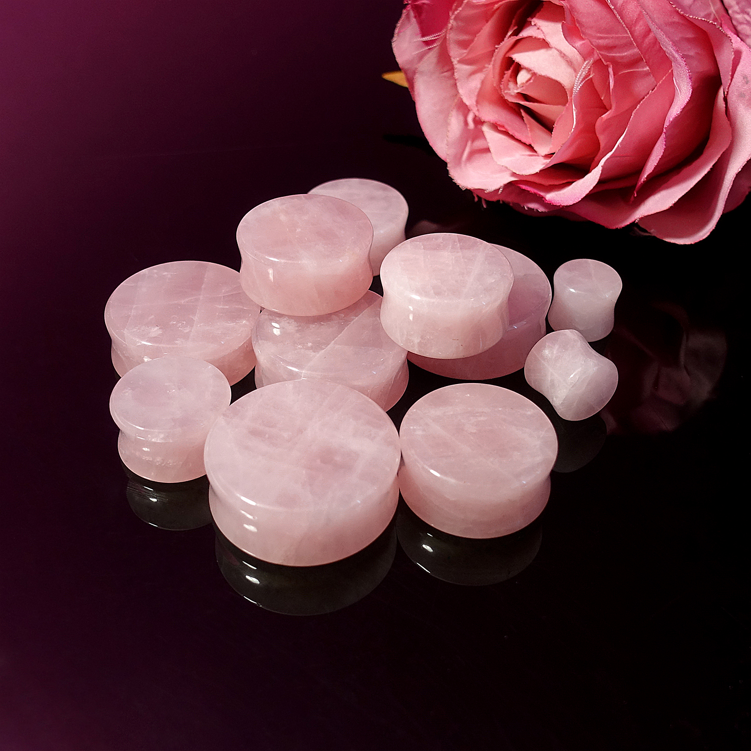 Pretty  Rose Quartz Stone Plug / Gauge