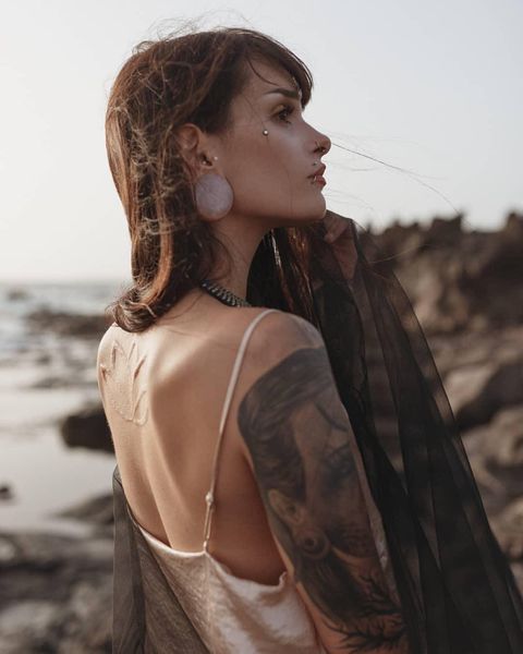 girl wearing classy  Rose Quartz Stone Plug / Gauge