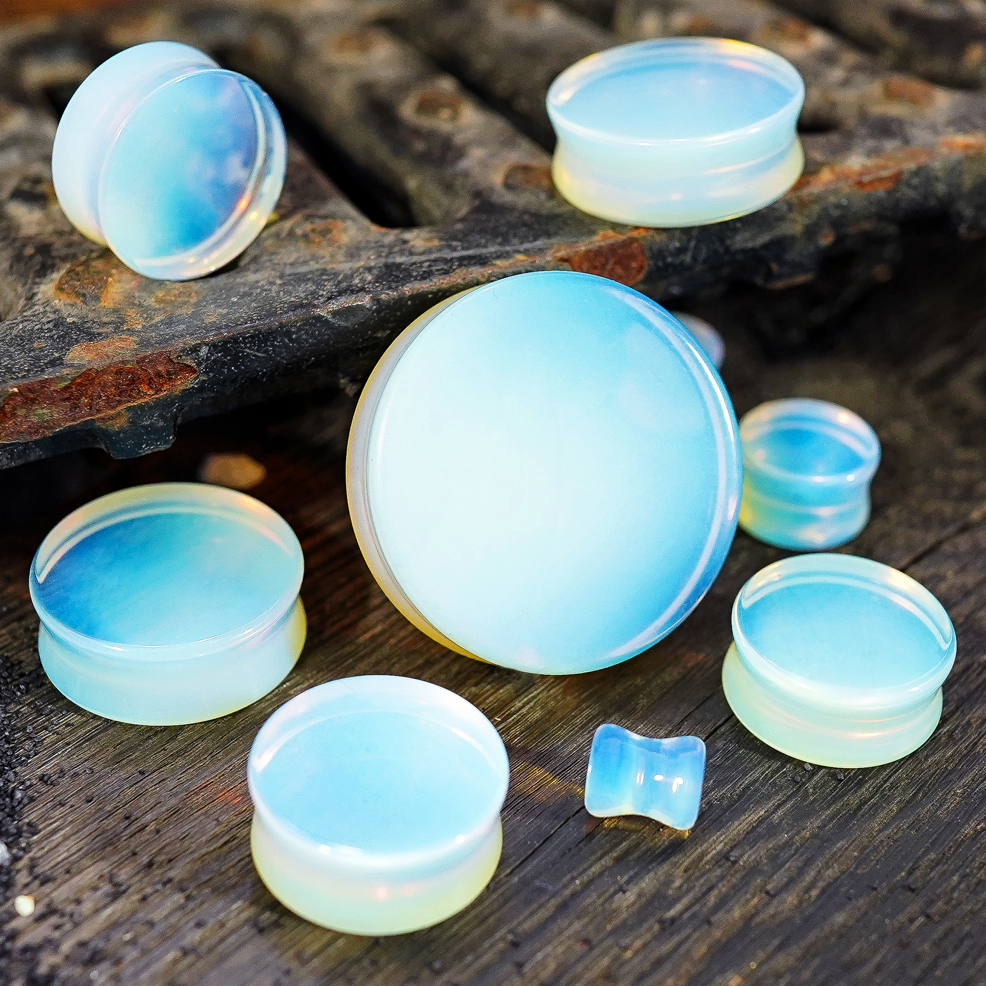 Opalite (Moonstone) Doubleflare Plugs - Ear Plugs, Gauges, Custom Plugs Opalite Glass Plug / Gauge