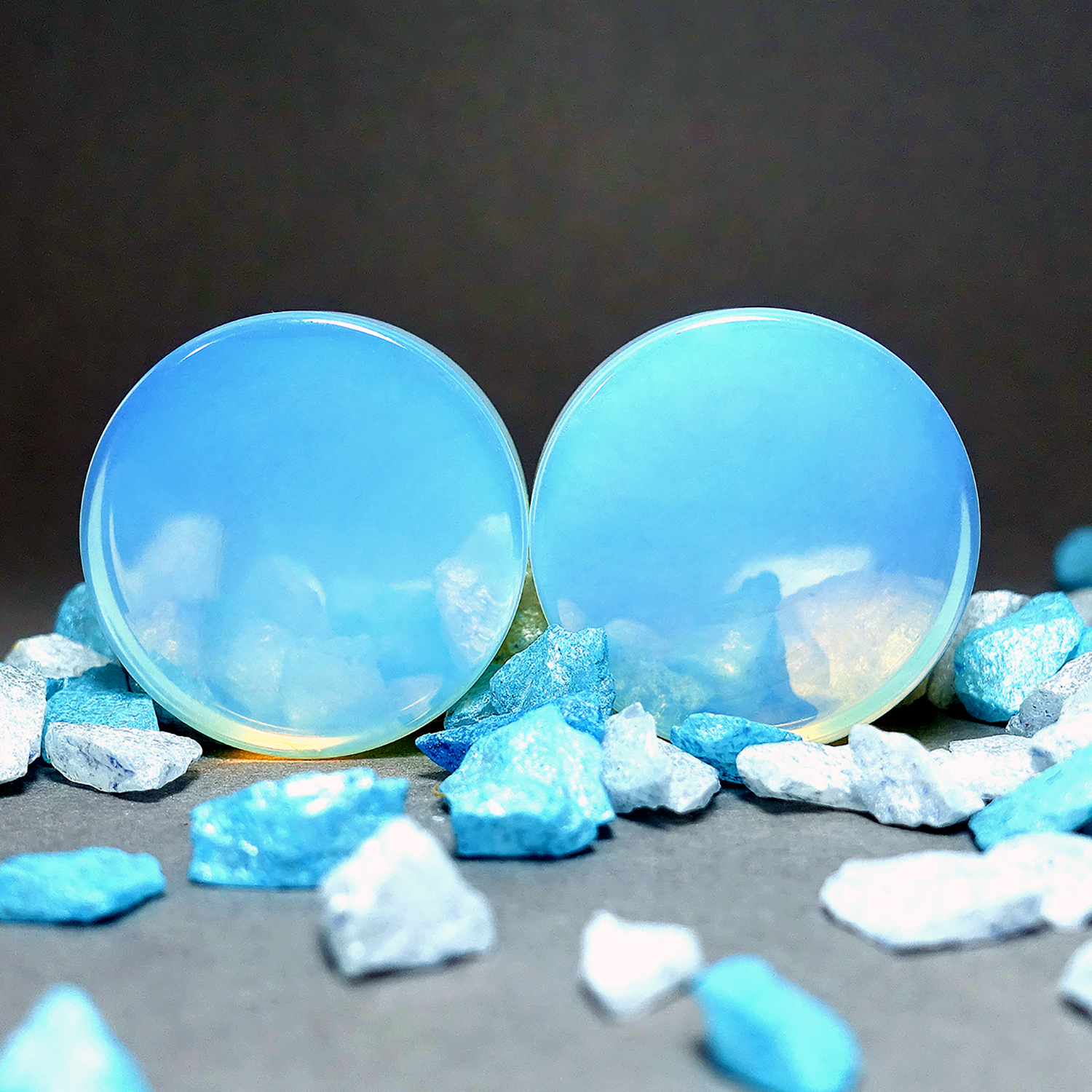 Opalite (Moonstone) Doubleflare Plugs - Ear Plugs, Gauges, Custom Plugs Opalite Glass Plug / Gauge