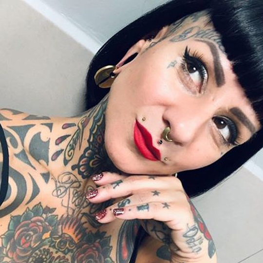 Girl wearing goth  Circle Keyhole - Brass Ear Weights (Pair)