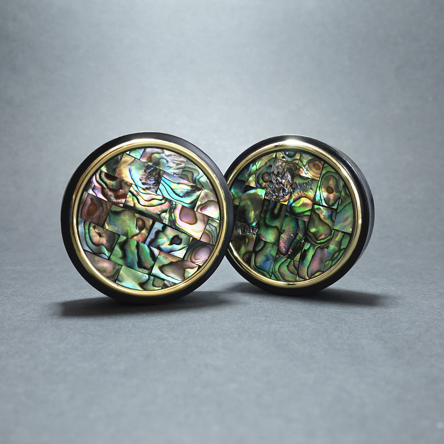 cool  Gold Mosaic Abalone Wood Ear Plug / Gauge