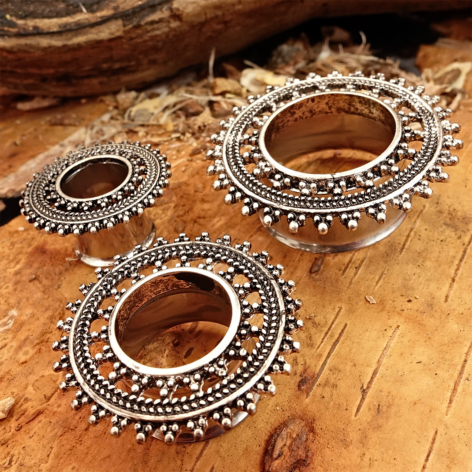 elegant beautiful  Moroccan Silver Steel Tunnel / Plug / Gauge