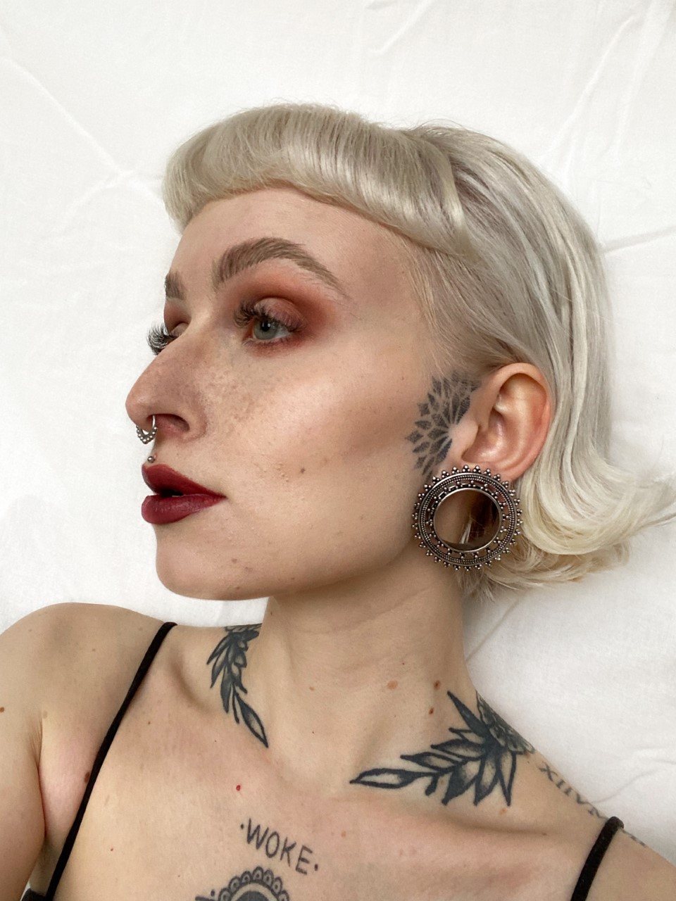 Women wearing big  Moroccan Silver Steel Tunnel / Plug / Gauge