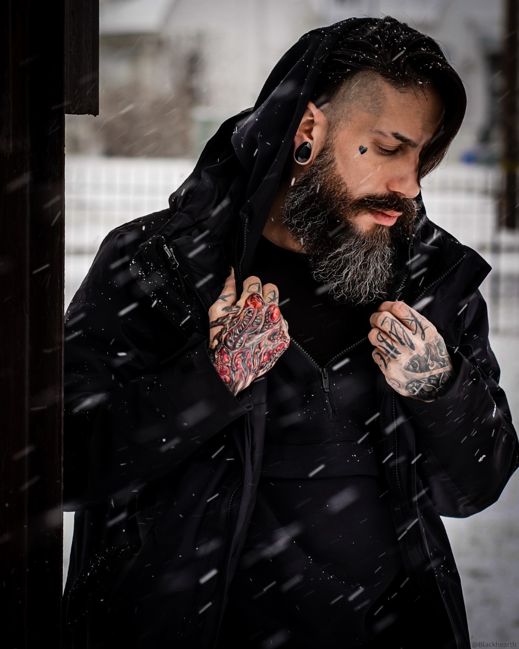 Male wearing alternative  Black Faceted Obsidian Teardrop Glass Plug / Gauge